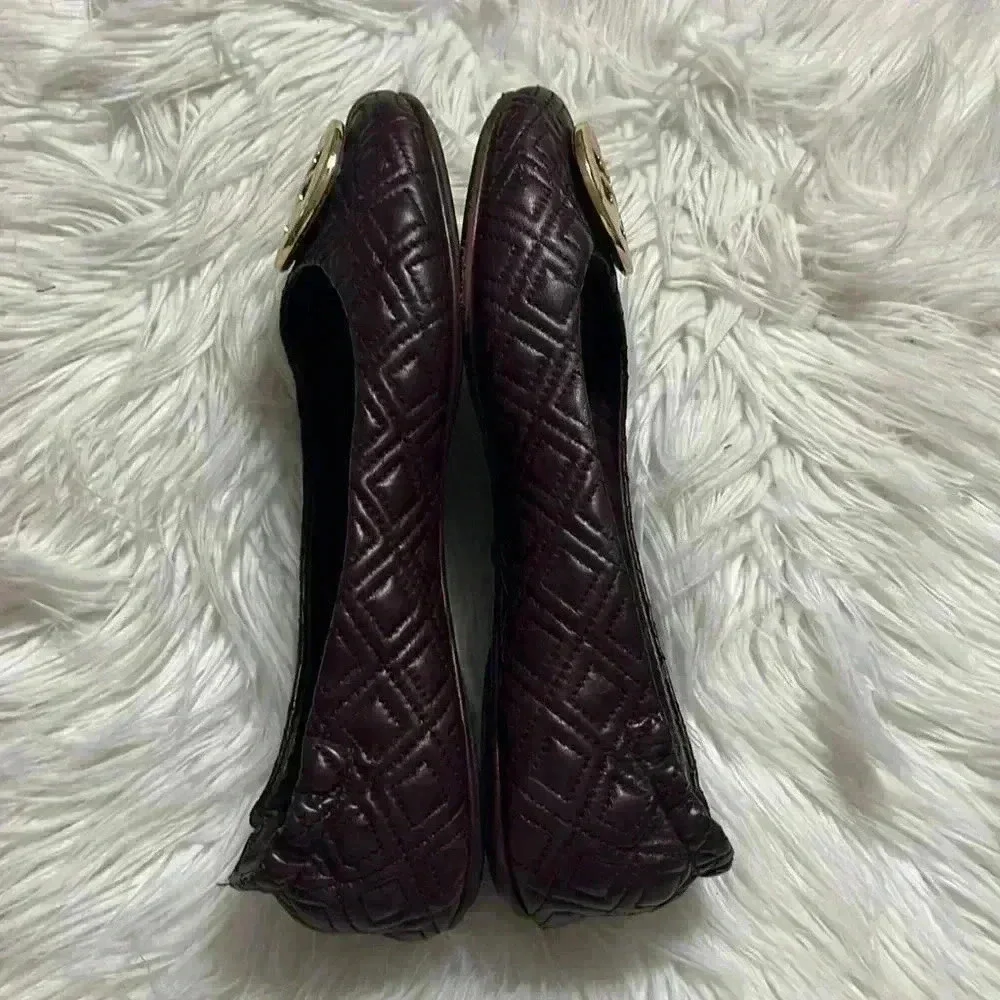 Tory Burch Women's Quilted Minnie Flats, Port, Red, Purple, 7.5M